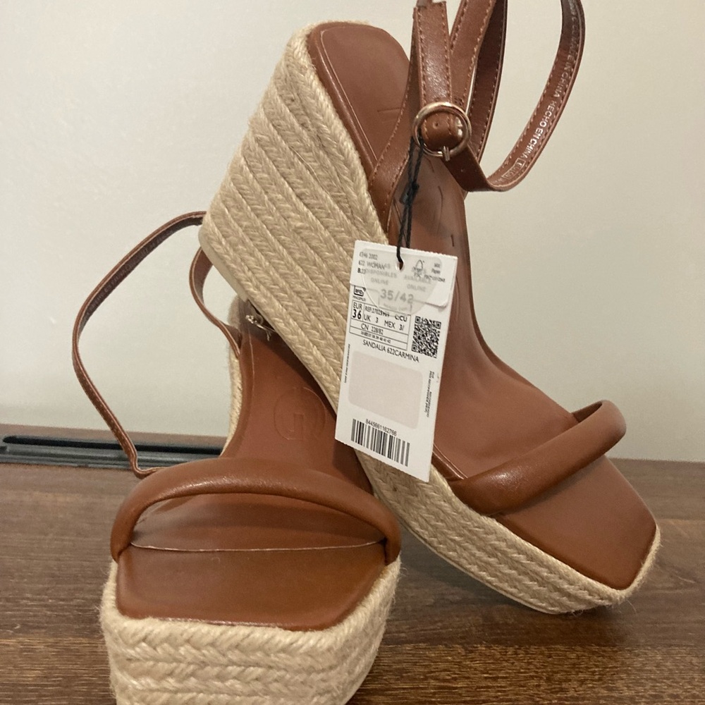 NWT Mango Brown Espadrille Wedge Sandals.